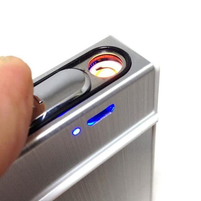 ★Termurah★ KOTAK ROKOK PLUS KOREK USB TR 9452 SILVER BESAR MANCIS TEMPAT ROKOK ❆