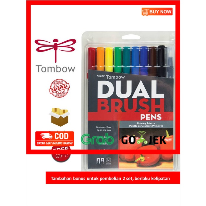 

(BISA COD) Tombow Dual Brush Pen ABT, Primary Palette, set 10 colors