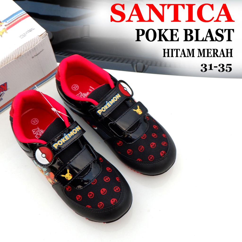 Sepatu Sekolah Anak SANTICA - POKE BLAST - Size 31-35 - Sepatu Sneakers Anak - Sepatu Sekolah Velcro