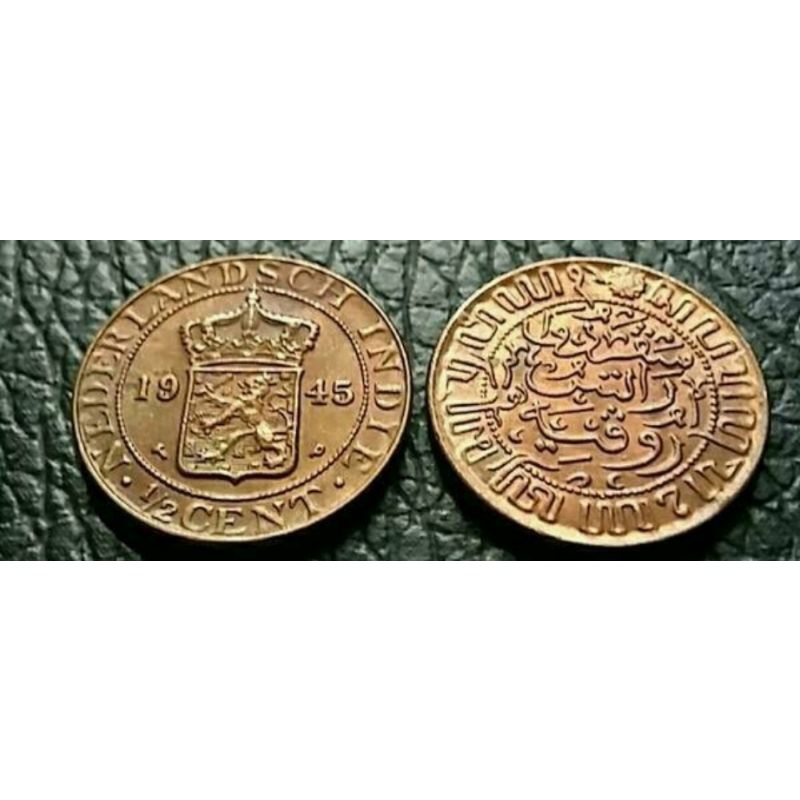 Uang Kuno Koin 0,5 Sen 1/2 Cent Nederlandsch Indie 1945