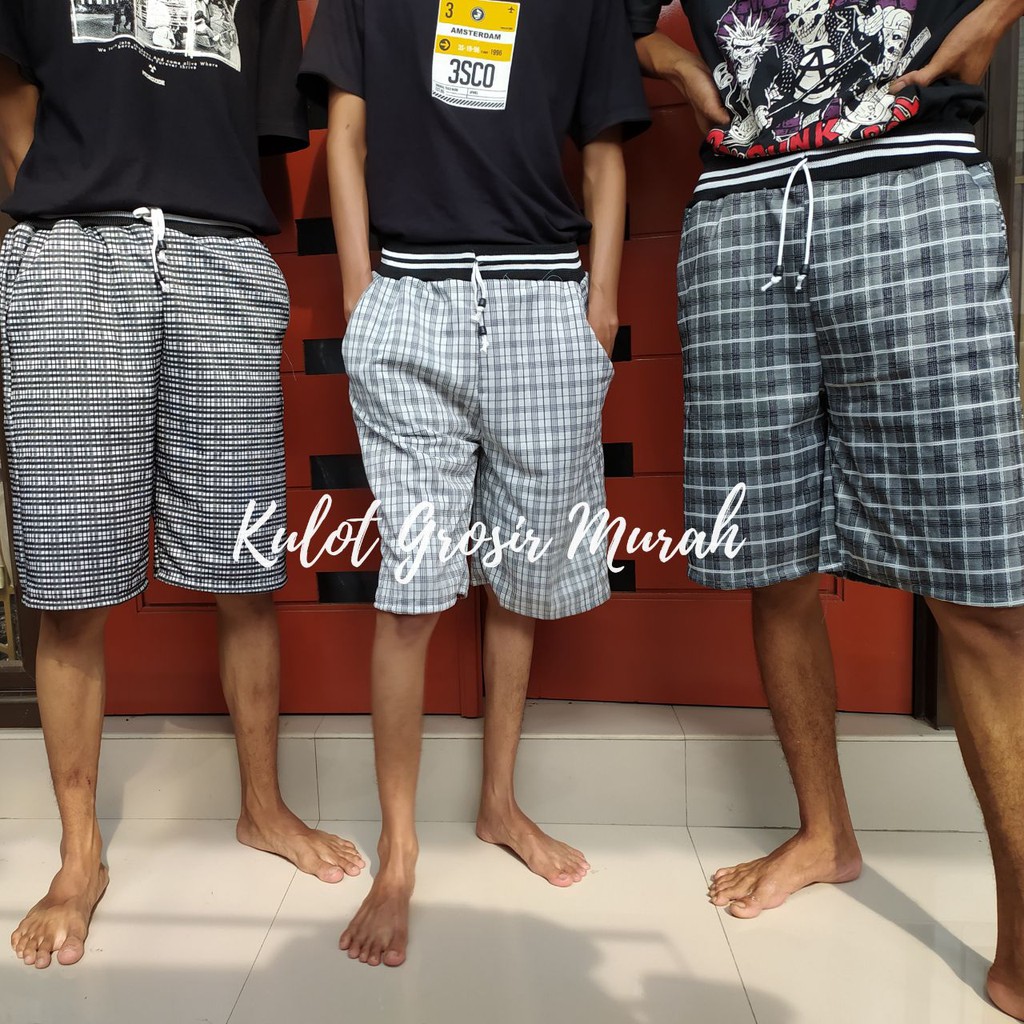 Celana Pendek Pria Dewasa Rib Motif kotak / celana santai motif kotak