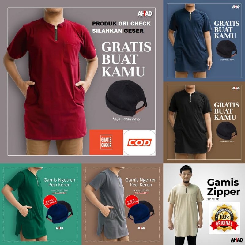 Ahadstoreofficial - Kaos Gamis Zipper - Kaos Kurta - Gamis Zipper - Gamis Pria