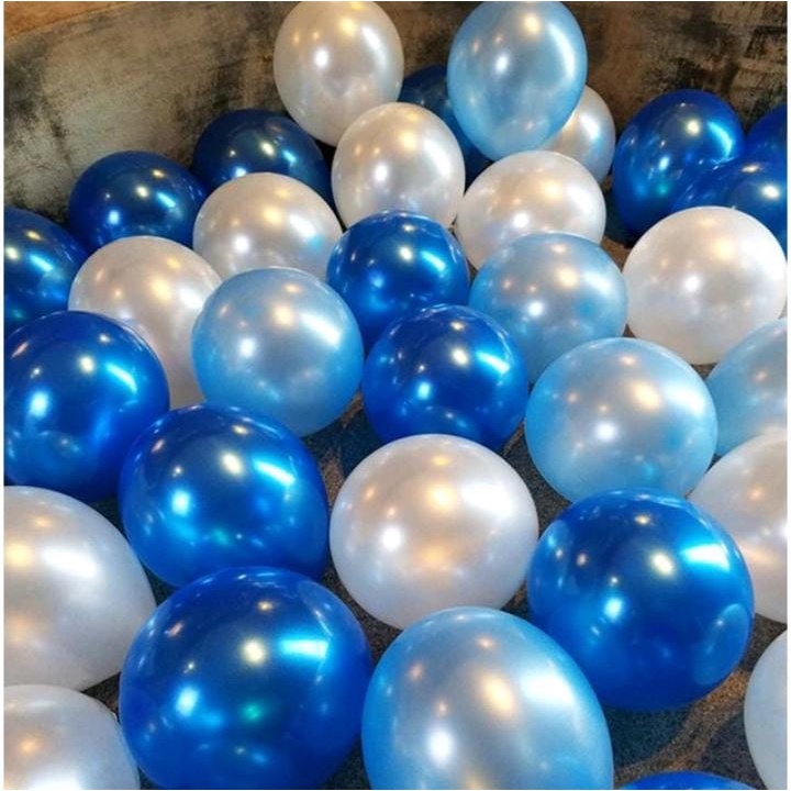 {isi 30 pcs} MIX Balon metalik BIRU TUA BIRU MUDA PUTIH / Balon latex / Balon Metalik 12 inch / Balo