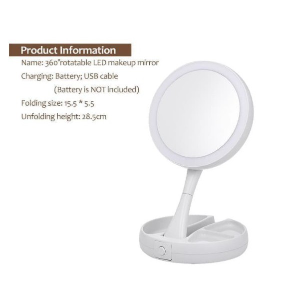 Mirror Double Sided LED Foldable Kaca Cermin Rias Make Up Lipat lampu-4