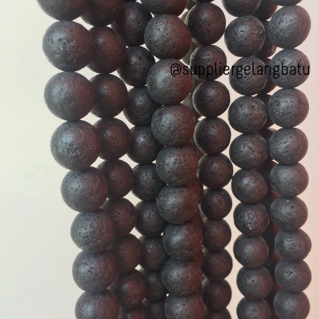 bahan rencengan lava stone kalung gelang 12mm larva merapi akik hitam bahan renceng gelang kalung