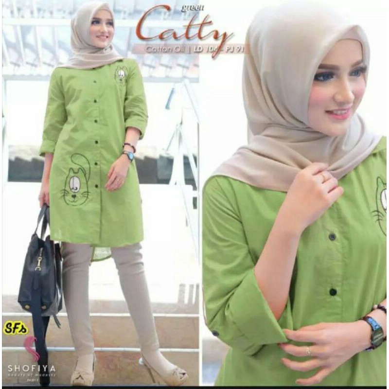 Kemeja wanita catty aksen bordir model terbaru shofiya baju polos model kantor masakini-1