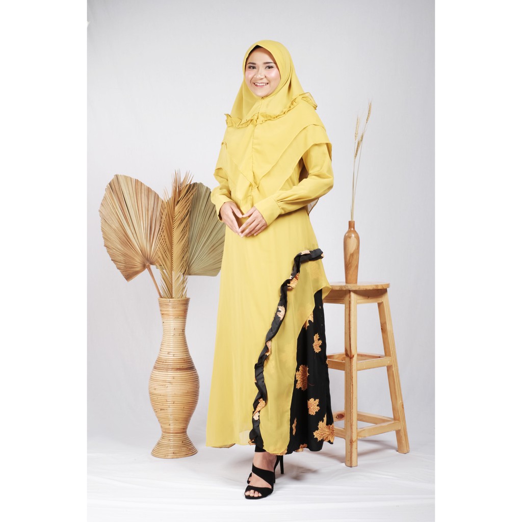 GAMIS SET KHIMAR ceruty babydoll motif LAYLA muslim wanita terbaru lebaran