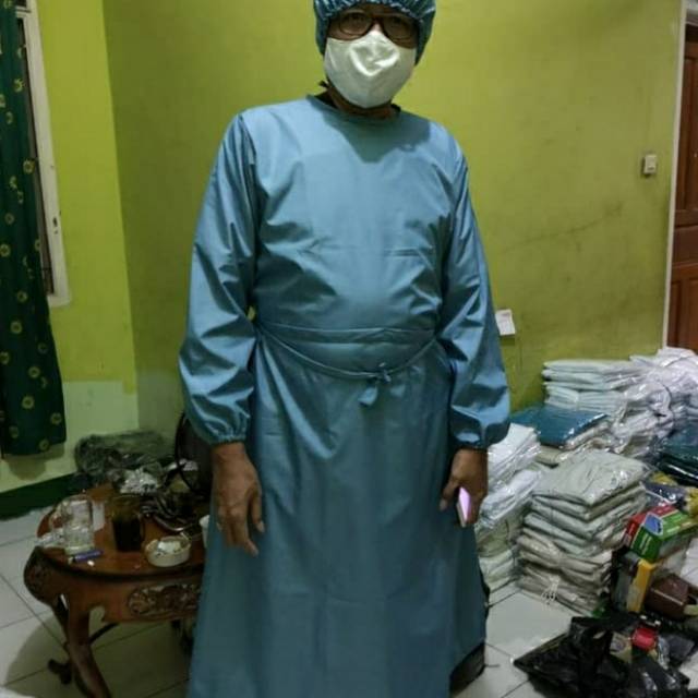 Jubah operasi surgical gown bahan parasut premium plus tutup kepala