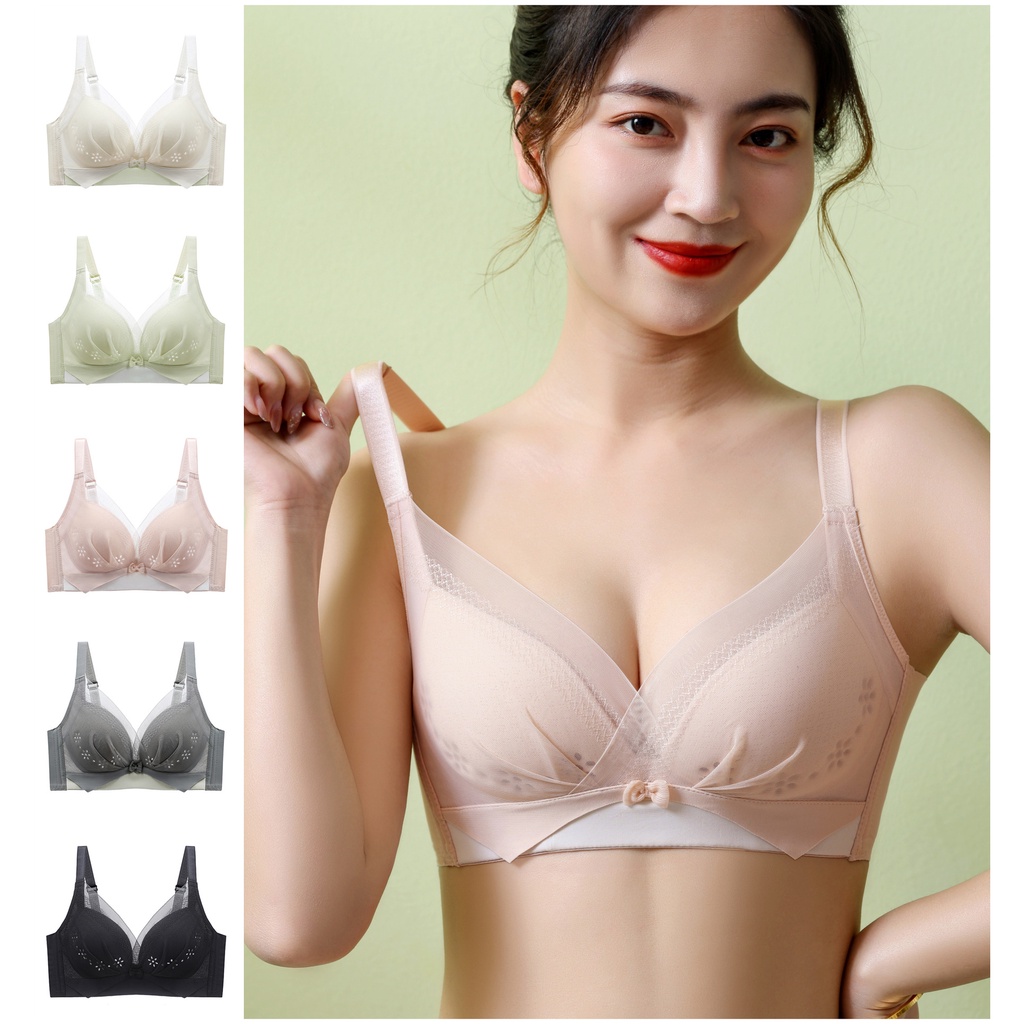 frshome Musim Panas Pakaian Dalam Wanita Tipis Payudara Besar Nirkabel Kecil Push Up Payudara Holdin