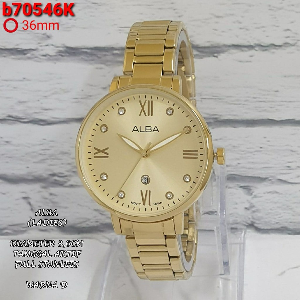 JAM TANGAN WANITA ALBA RANTAI BODY BULAT POLOS DIAMOND TANGGAL AKTIF