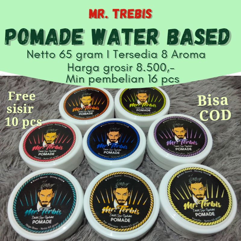 Grosir Pomade Waterbased Mr Trebis Paket 16 Pcs Free Sisir