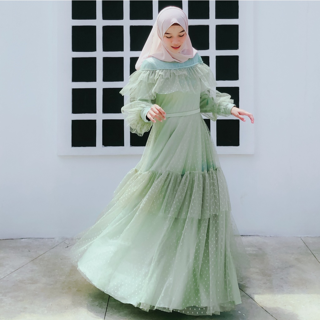 CALINNA DRESS BYGIAGIO dress kondangan gaun akad simple gaun wedding pernikahan baju muslim putih gaun lamaran elegan pakaian wanita pesta elegan fashion korea dres lebaran cantik anggun mewah nyaman gaun vintage fashion dress bahan lace tule furing tebal