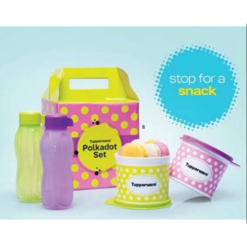 original Polkadot set tupperware / toples + botol minum