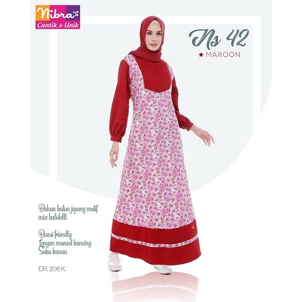 GAMIS TERBARU 2021, GAMIS REMAJA, PAKAIAN MUSLIM WANITA//GAMIS NIBRAS NS 42 MAROON L,XL