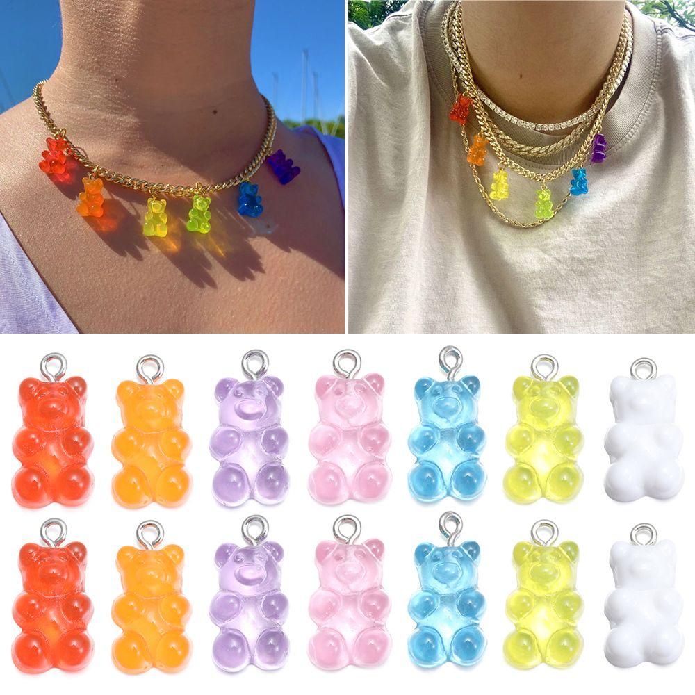 Lily 10/50PCS Kalung Liontin Wanita Gadis Fashion Mix Warna-Warni Resin Gummy Bear