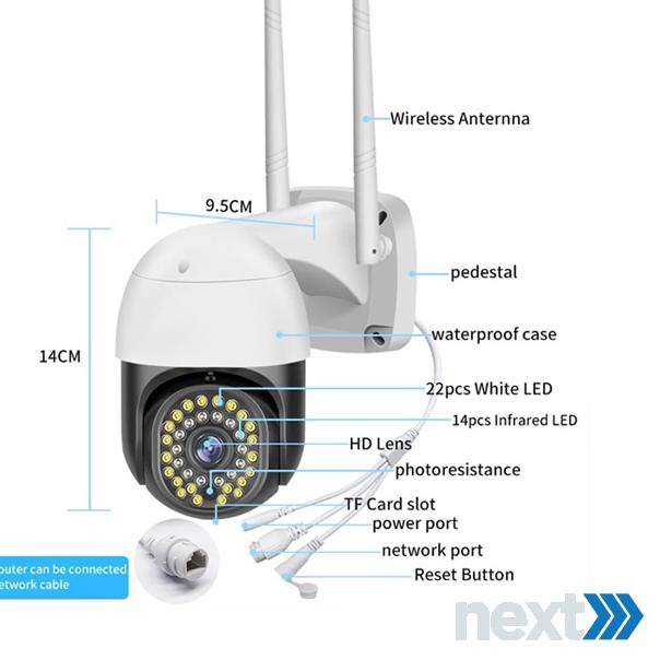 ✵ Ip Camera Wireless Outdoor PTZ - CCTV Wifi With 22 LED 14 IR HD 1080P - Aplikasi V380 Pro ☑