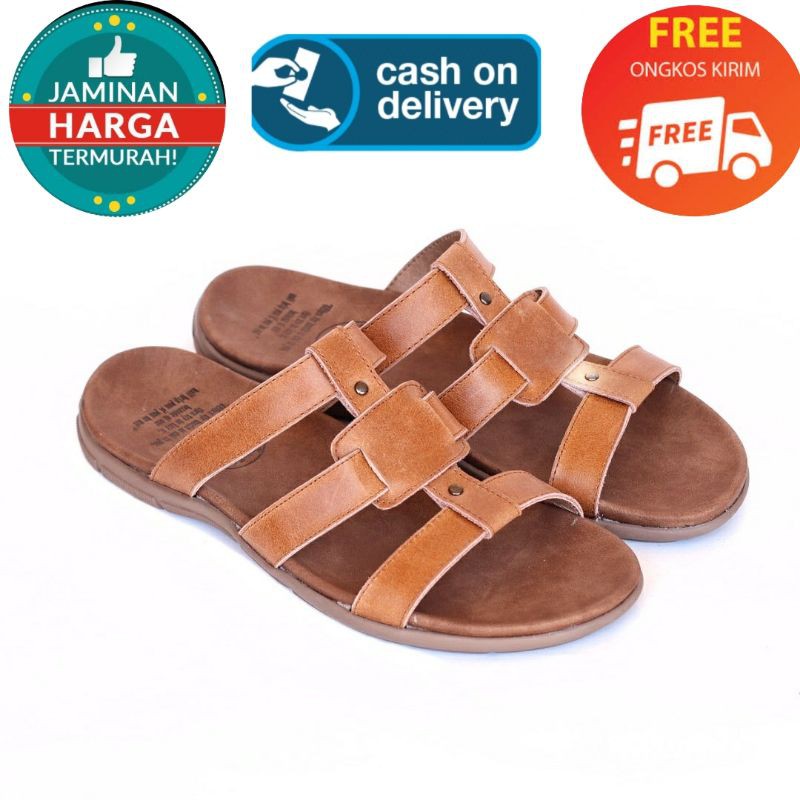 (DFOD) SANDAL KULIT PRIA 05 CEVANY BLACK BROWN TAN KULIT SAPI ASLI ORIGINAL