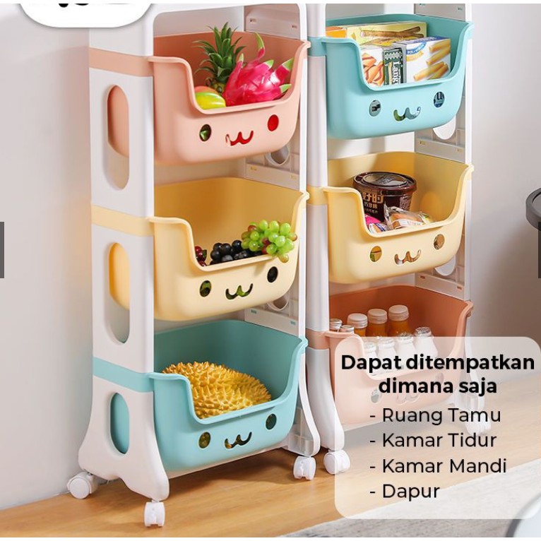 Rak Penyimpanan Mainan Anak Rak Roda 4 Susun Rak Dapur Rak Toilet