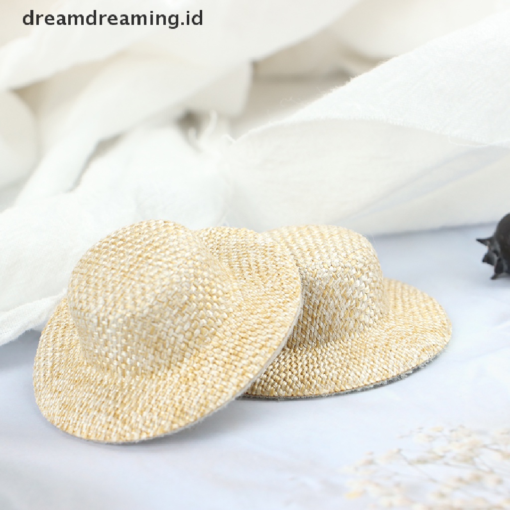 (Dreamdreaming.Id) 2pcs Miniatur Topi Jerami Untuk Aksesoris Rumah Boneka