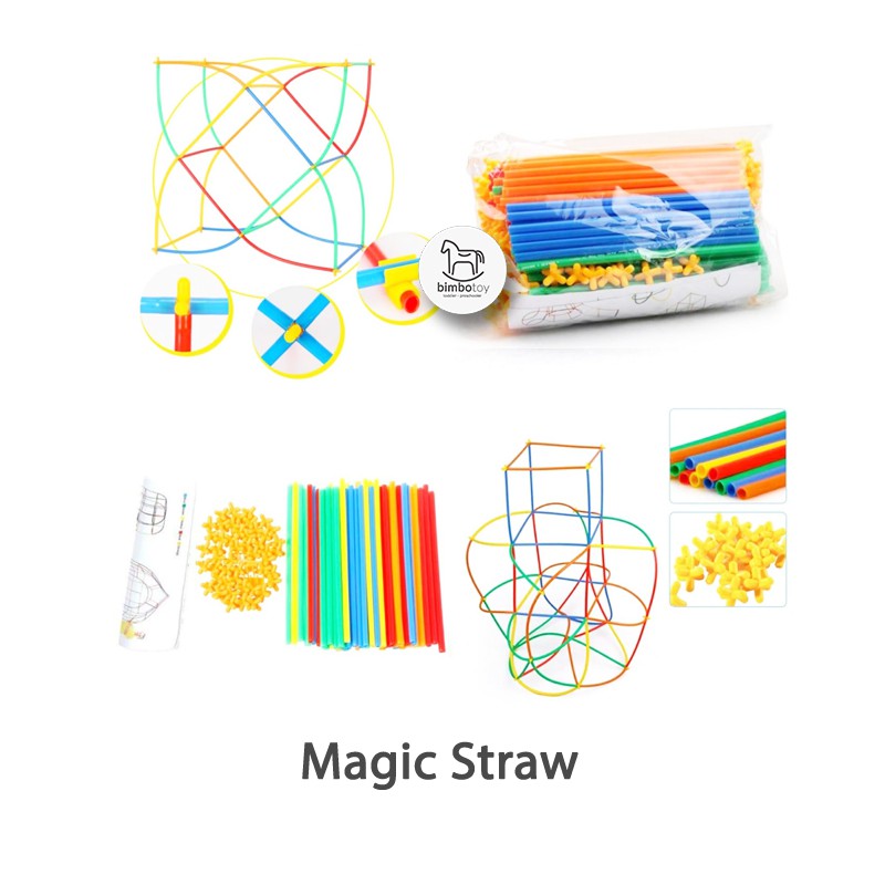 Bimbozone - Mainan Anak Edukasi PAUD Imajinasi Kreatifitas Sedotan Warna - Magic Straw