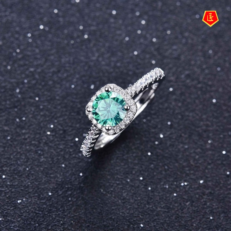 [Ready Stock]Classic Carat Blue Green Moissanite Ring