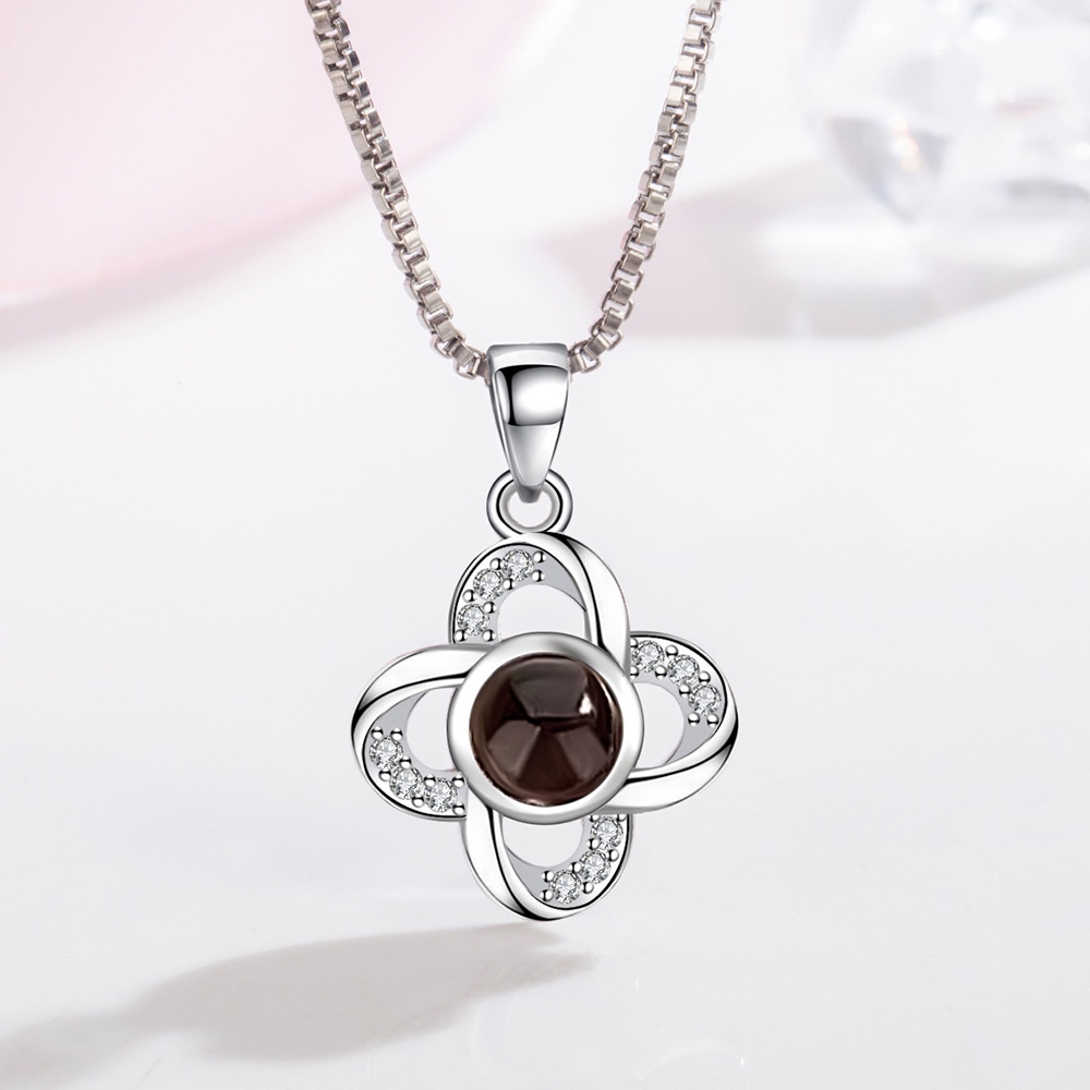 925 Perak Liontin Untuk Wanita Bor tengah empat daun sederhana (Tanpa rantai) Perhiasan Fashion