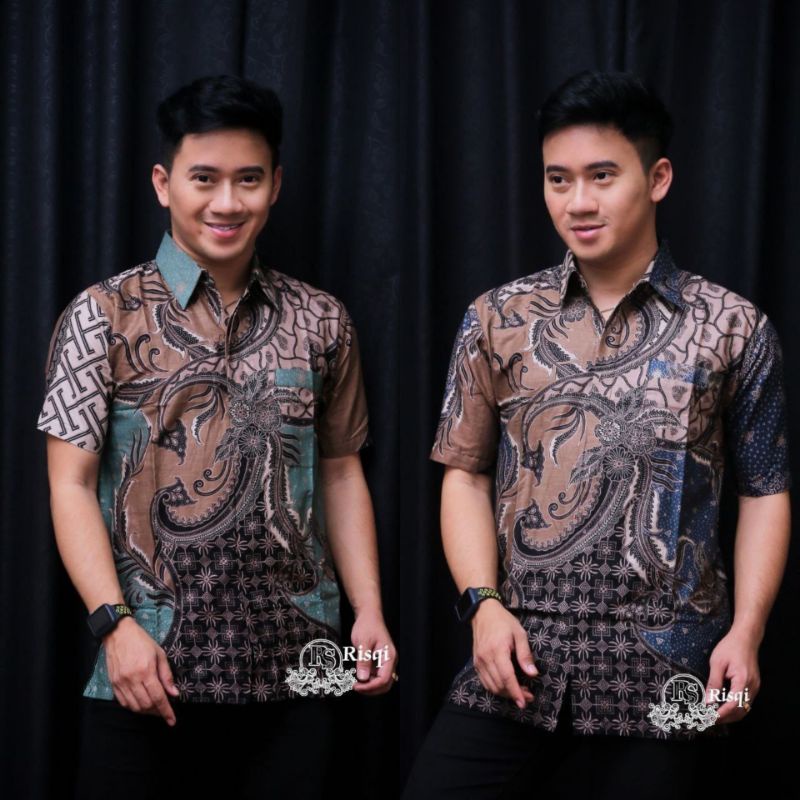 Kemeja Batik Pria Lengan Pendek BATIK BERKAHTURAH SIZE M L XL XXL BSWART BatiK HRB026 Kenongo Hem Panjang Padi