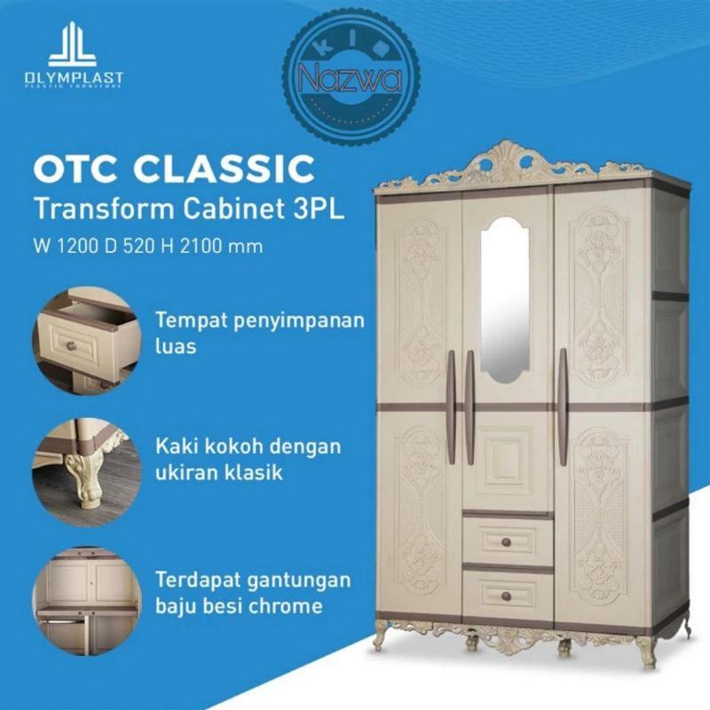 Olymplast Lemari Pakaian / Lemari Baju Model Gantung OTC 3 Pintu Classic ( Motif Ukiran )