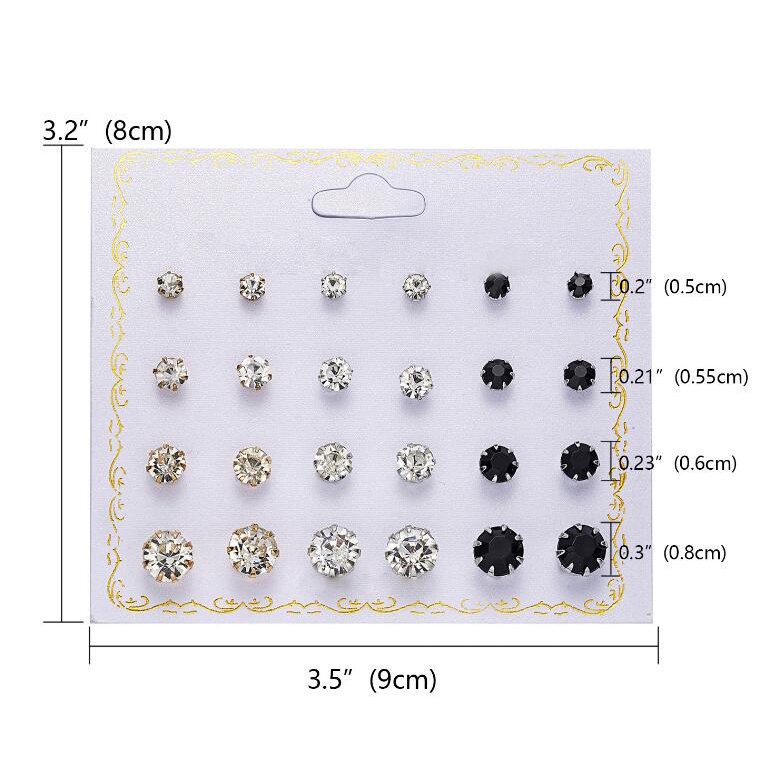 12 Pasang / set Anting Tusuk Desain Bunga Mawar / Bintang Hias Berlian Untuk Wanita 12 Bulan