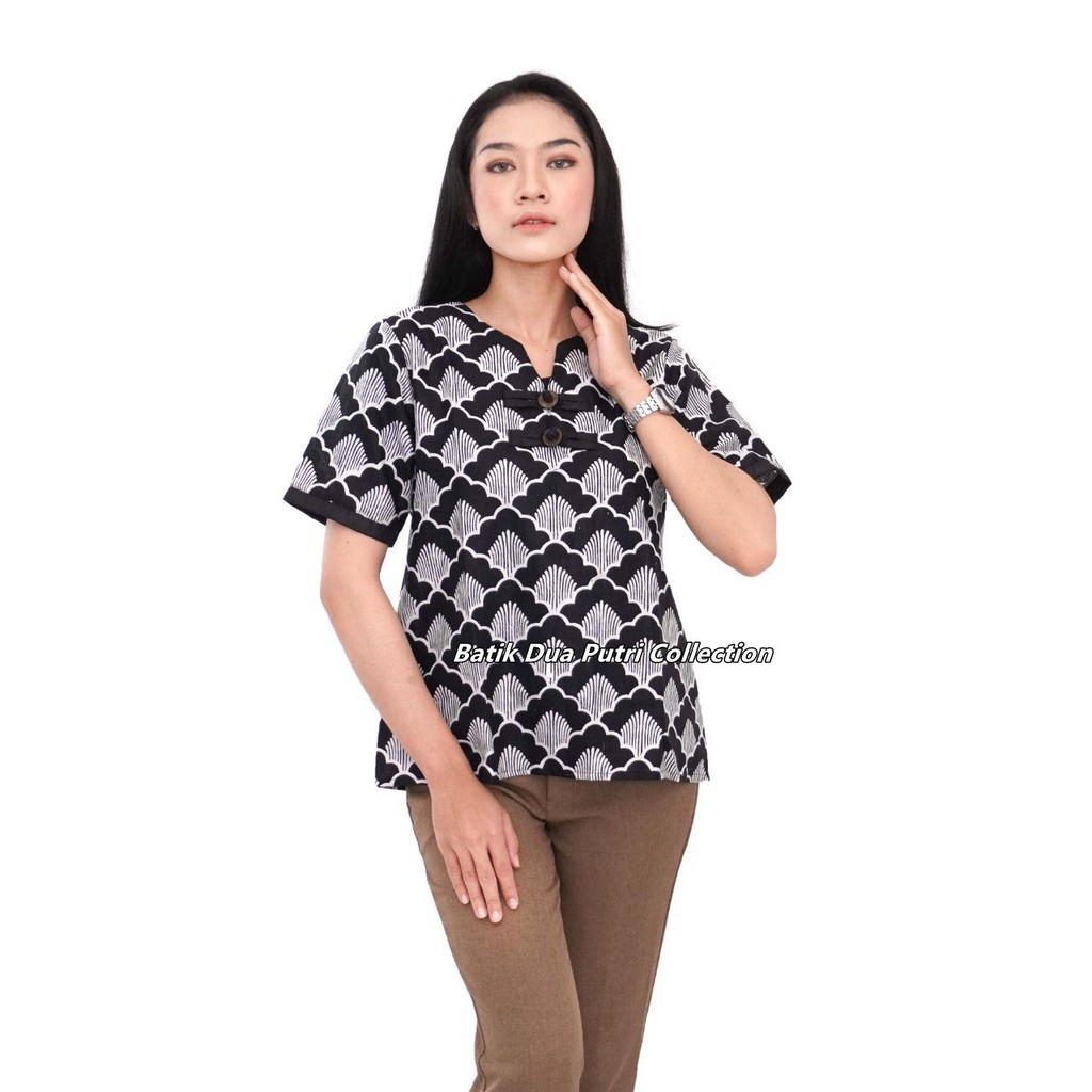 Atasan Batik Wanita Blouse Batik Lengan 7/8 dan Lengan Pendek Bahan Katun Sisik Iwak By Batik Dua Putri Collection