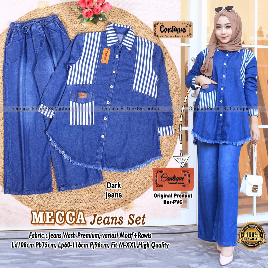 SETELAN STELAN CASUAL JEANS JINS TERMURAH || SETELAN BAJU WANITA BAHAN JEANS WASH HQ || MECCA SET JE