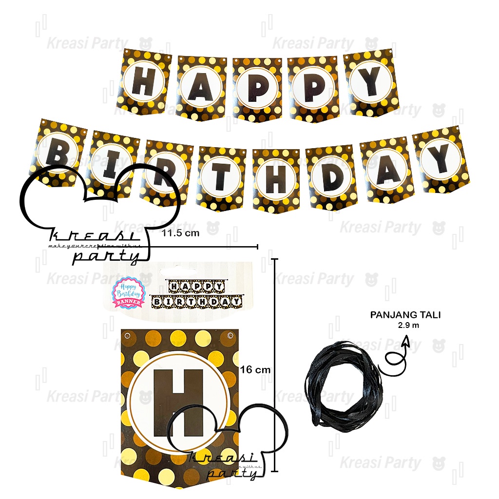 Banner Happy Birthday Polkadot #2 / Bunting Flag HBD / Party Flag HBD