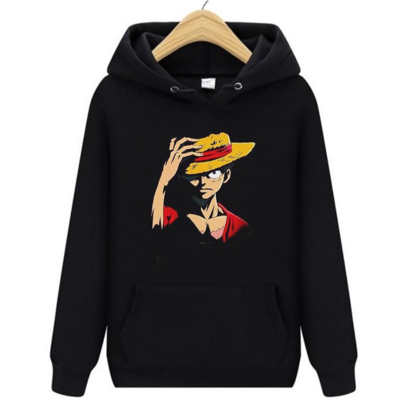 hoodie anime one piece luffy ready M L XL XXL XXXL XXXXL big size bahan fleece