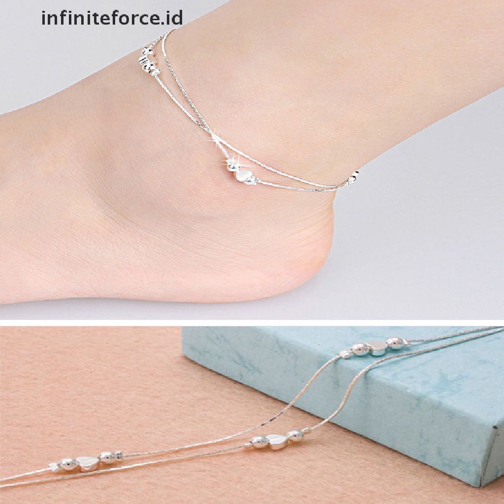 Infiniteforce.id Gelang Kaki Wanita Lapis Silver 925 Desain Hati Untuk Pantai