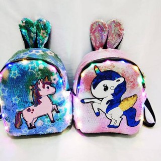 Terlaris RANSEL USAP SEQUIN UNICORN  LED NYALA GAMBAR  