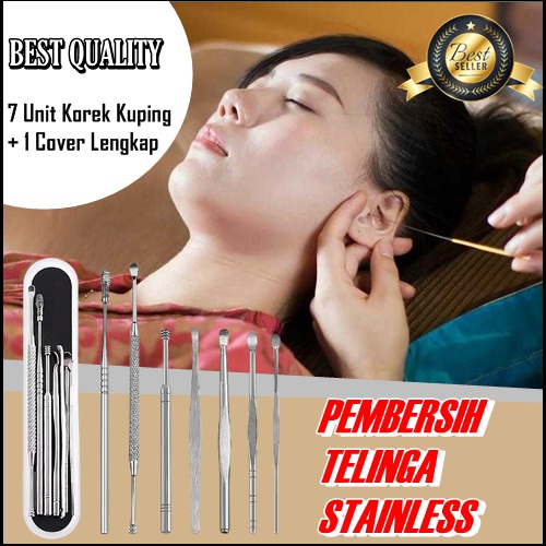 TERBARU korek kuping stainless set 8in 1 alat pembersih kotoran telinga dewasa aman original