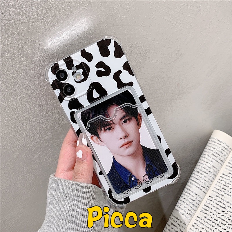 Casing Oppo A3S A54 A96 A5S A12 A55 A9 A5 2020 A15 A76 A7 A12E A35 A11K A16 A74 A15S A95 A36 A11 Reno 86 7 Simple Transparan Motif Leopard Tempat Kartu Foto Casing Hp Soft Cover
