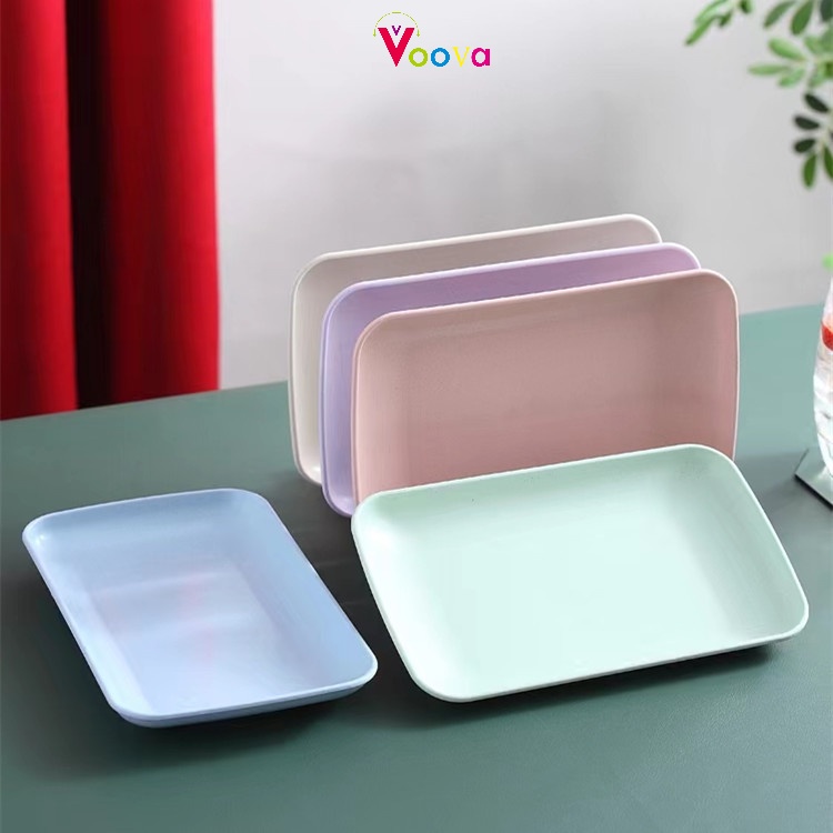 VOOVA  Wheat Straw Piring Persegi Panjang / Piring Sushi Rumah Tangga / Piring Camilan Barbekyu / Pi