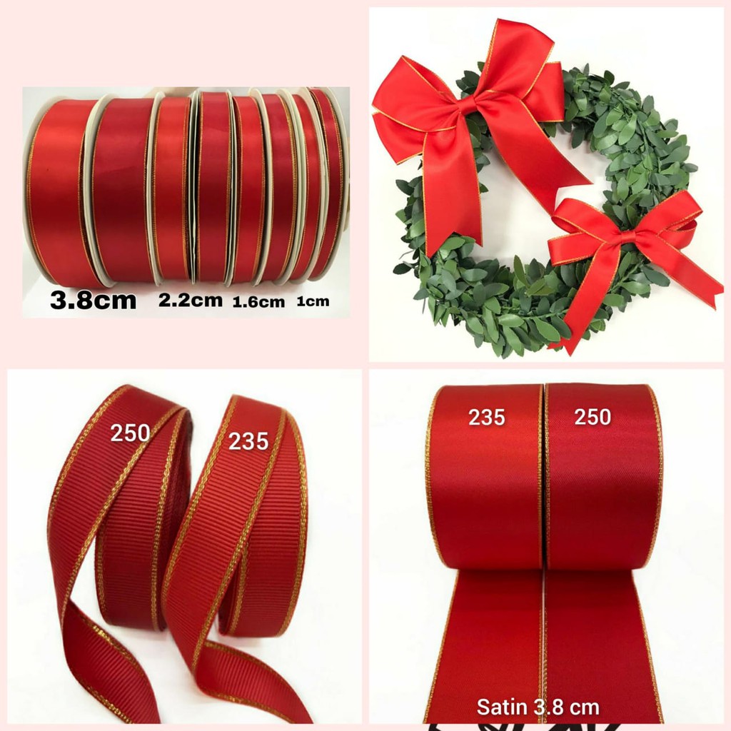 10 YARD - PITA MERAH LIST GOLD &amp; SILVER | DOUBLE SATIN | GROSGRAIN LIST EMAS | PITA KADO NATAL