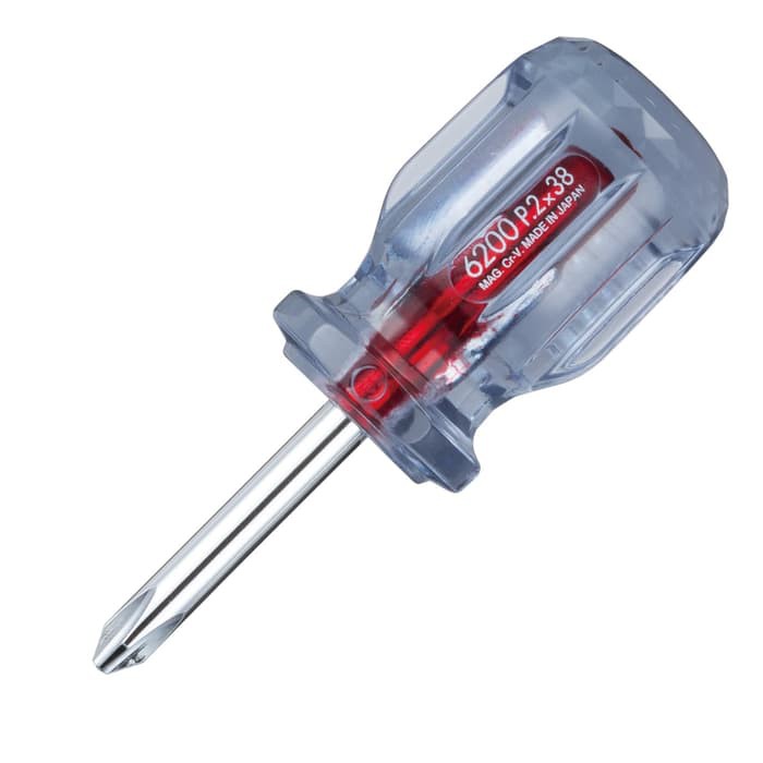 Obeng Vessel 6200 - PH2x38mm - Crystaline Screwdriver - Stubby Type