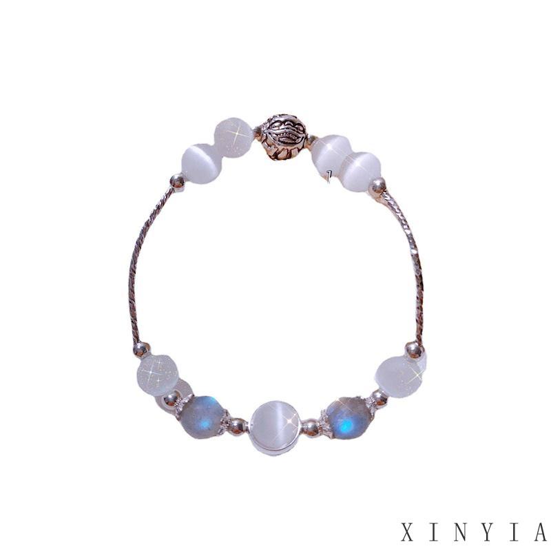 Xia.id Gelang Tangan Manik Batu Opal Moonstone Kristal Aksesoris Pria / Wanita