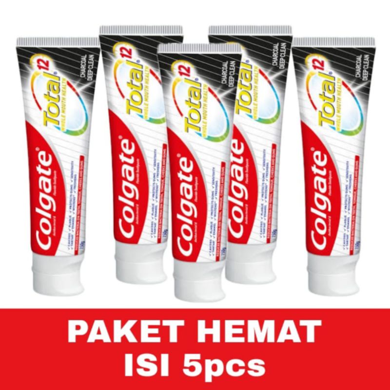 PAKET HEMAT COLGATE Pasta Gigi Total 12 Charcoal Deep Clean [5pcs]