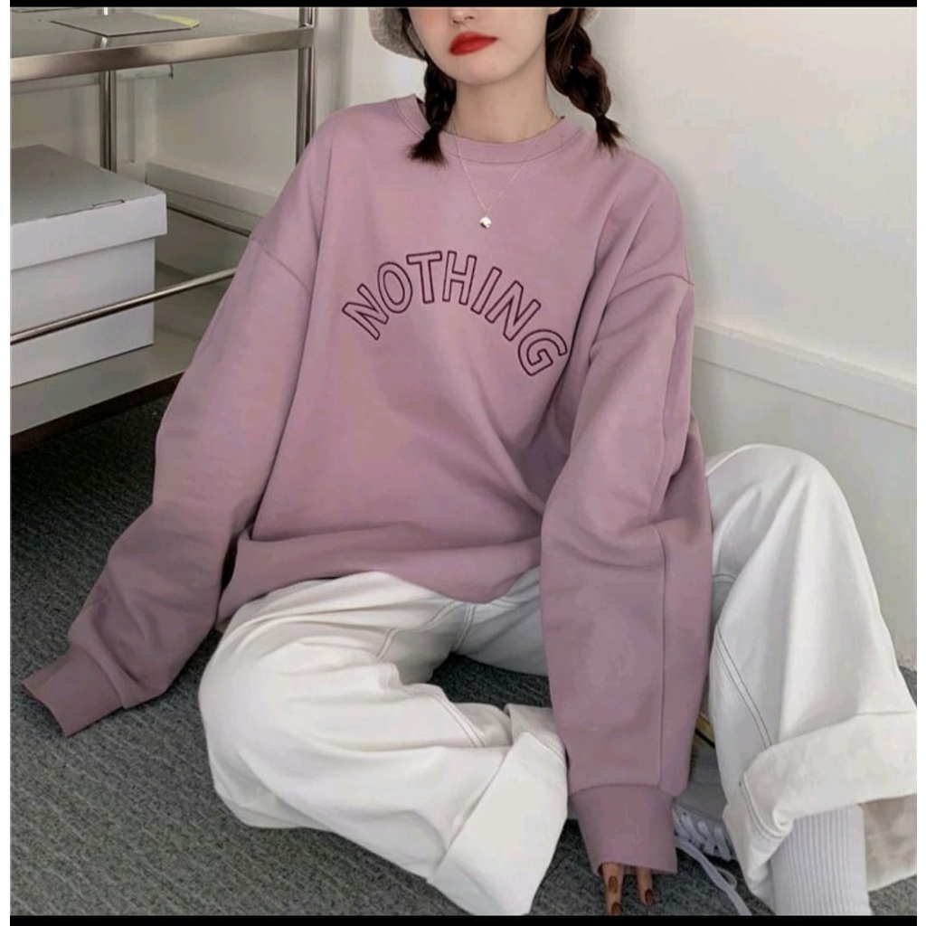 Sweater Nothing I Korean Basic Crewneck I Pakaian Pria Dan Wanita I Bahan Fleece I Allsize