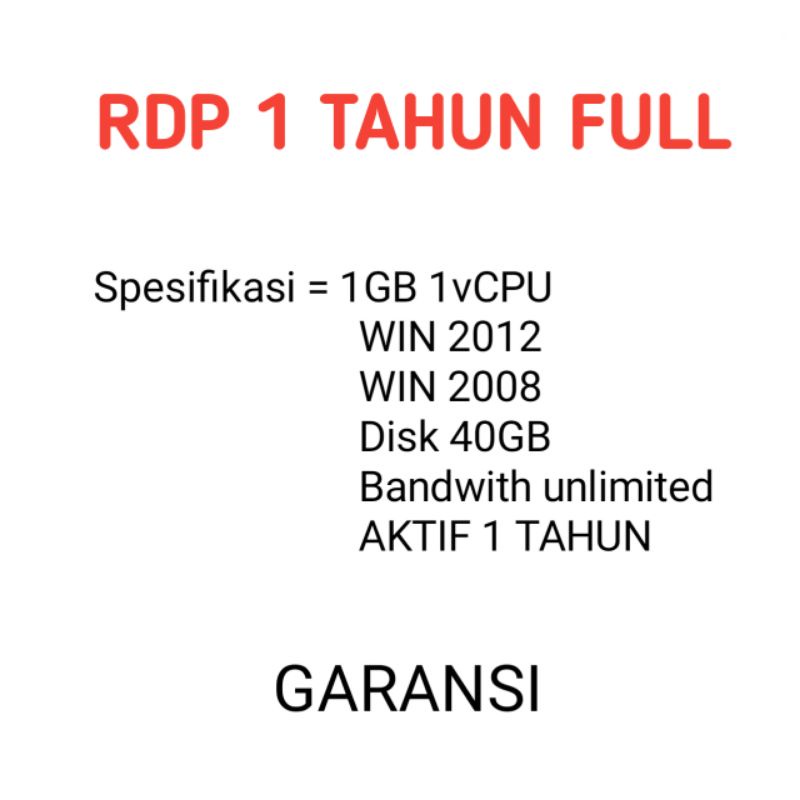 RDP 1 Tahun Garansi