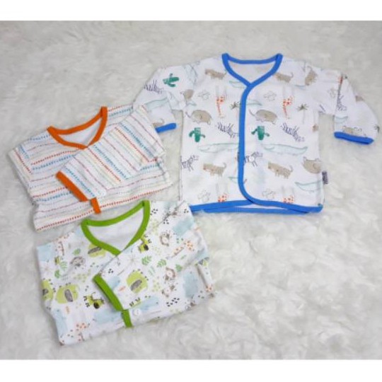 Set 3 pcs Baju Lengan Panjang Kancing Depan Print Motif