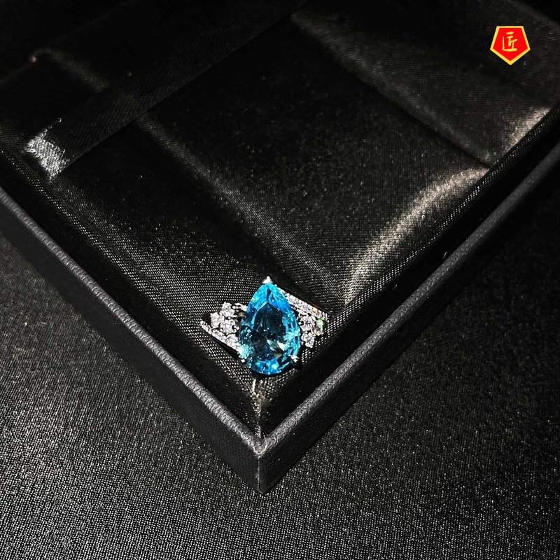 [Ready Stock]Luxury Fashion Natural Topaz Colored Gems Open Ring