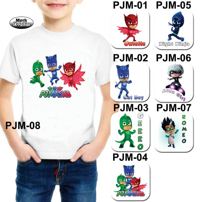 Baju Kaos Anak dan Dewasa Design PJ Masks