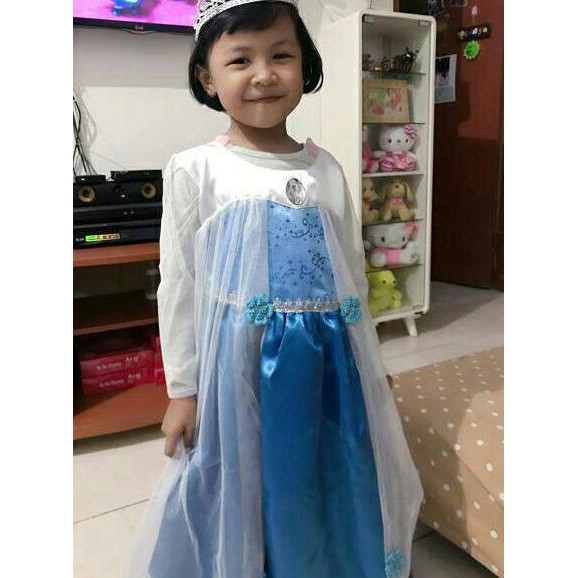 Custom frozen elsa +accerories rambut mahkota  dan tongkat/Gaun Elsa frozen/Dress Anak/Baju frozen