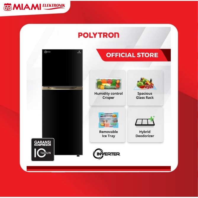 Lemari Es POLYTRON 260 Liter PRW29VX / Kulkas 2 Pintu Inverter Belleza Jumbo PRW29VX