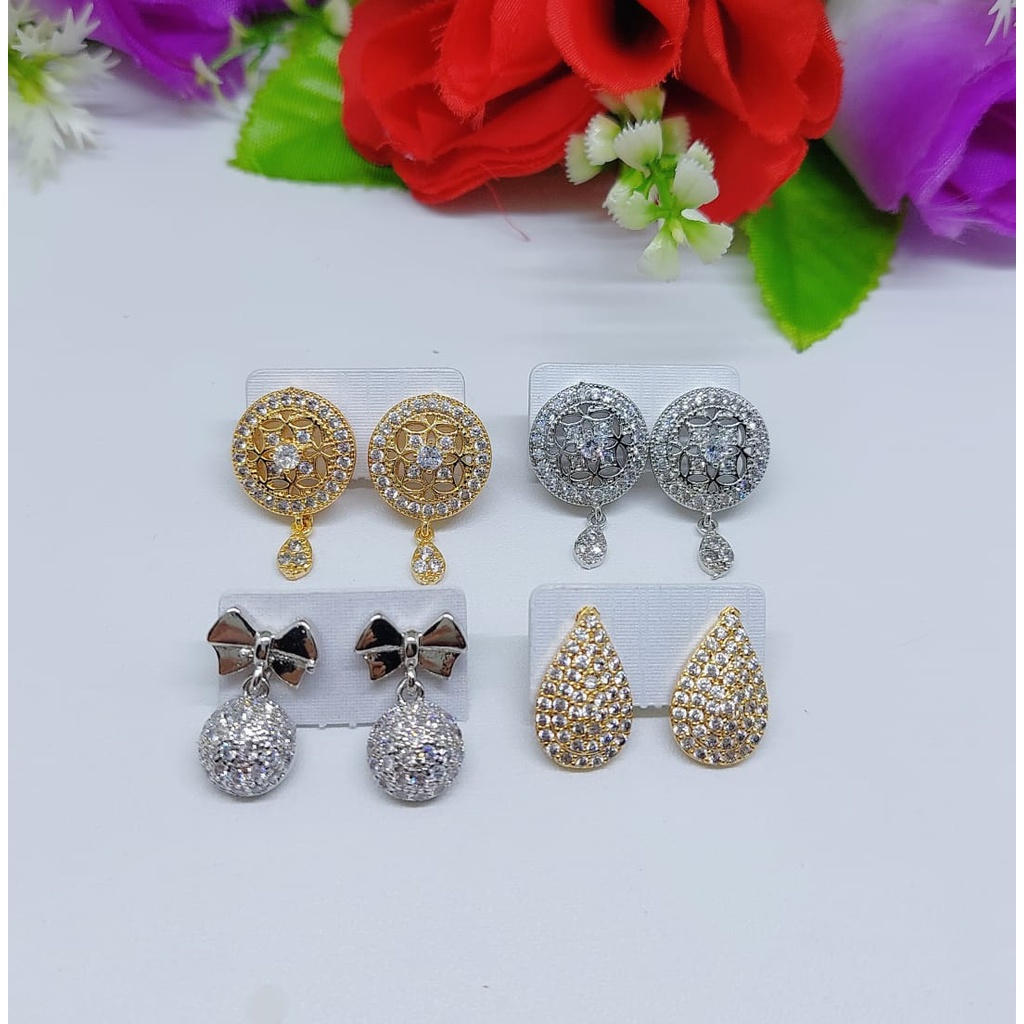 Anting tusuk permata lapis emas perhiasan fashion 0205-0207